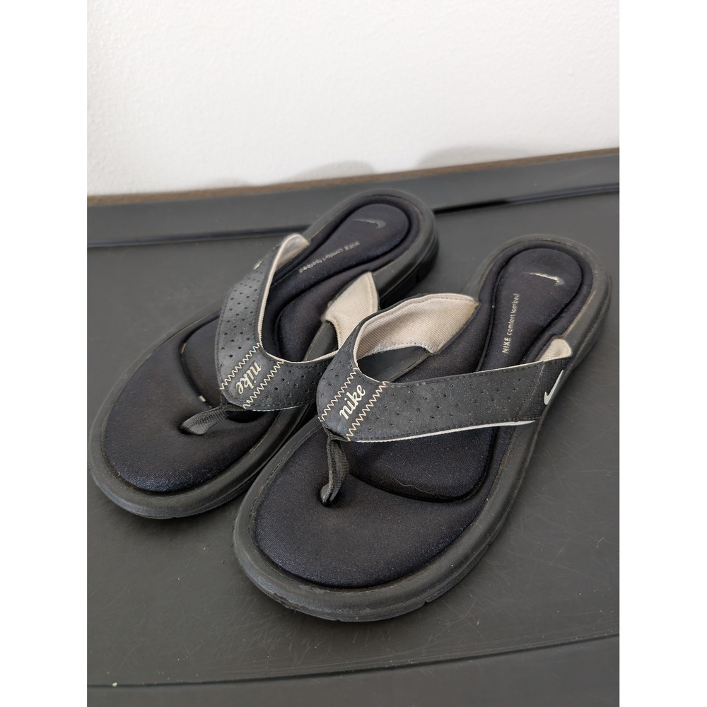 Nike Comfort Men 7 Footbed Flip Flops Mens Black Grey Thong Sandals 354926-011